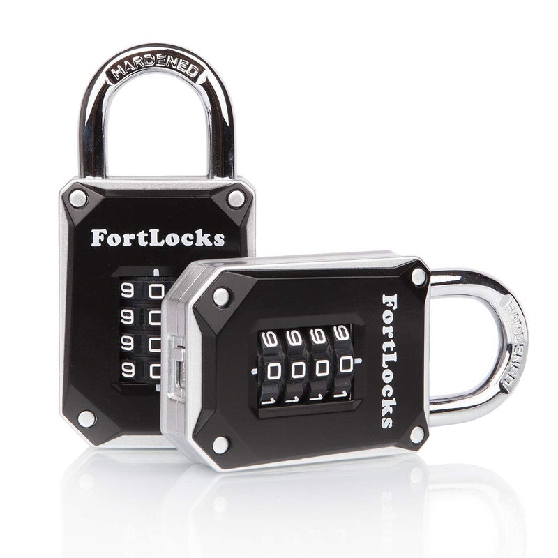 FortLocks 2 Pack - Heavy Duty, Waterproof, Resettable Combination Lock, 4 Digit, Silver - Image 1